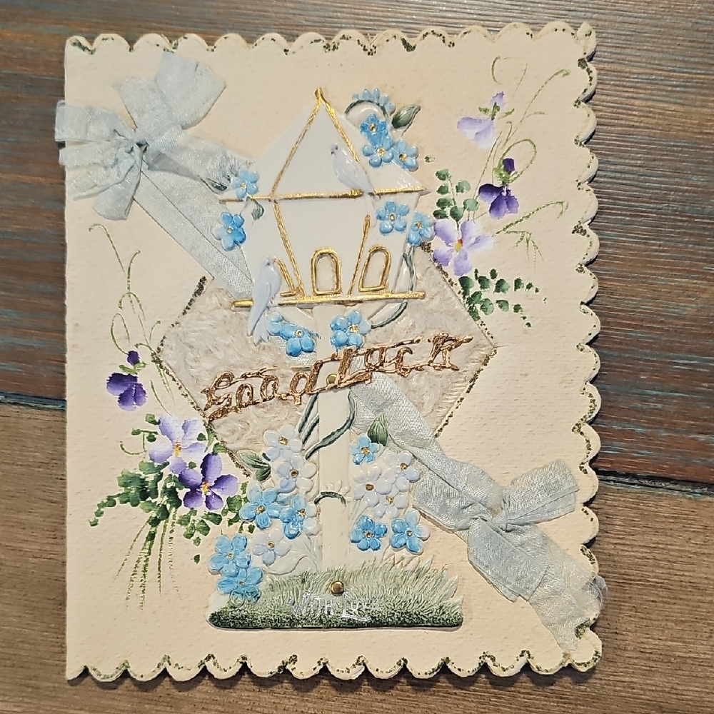 Victorian  Embroidered Floral Good Luck Greeting Card – 1900s Ephemra